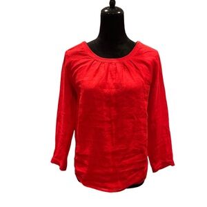 J. Crew Red Linen 3/4 Sleeve Peasant Blouse 0 (XS)